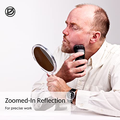 Small Clear Handheld Mirror with Handle 3.9x8.3 Inches - Double Sided 1X 2X Magnification - Clear Frame - Compact Makeup & Salon Mirror