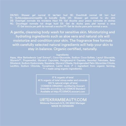 Urtekram No Perfume Shower Gel - Moisturizing Skin Cleaning Agent for All Ages & Skin Types