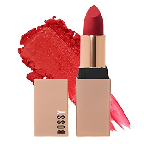 Bossy Cosmetics Vegan Lipstick for Women, Matte, Long Lasting, Hydrating Lip Stick with Vitamin E and Watermelon Seed Oil, Vegan Makeup, Paraben and Cruelty Free (Ambitious - Red Color)