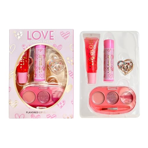 Kids Lip Gloss Set 4-Piece Heart Charm Makeup Bundle