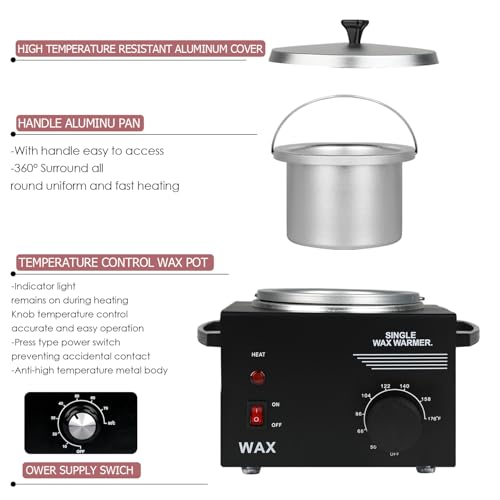 Wax Machine with Hair Removal Kit: Hard Wax Pot, Body Wax Melt Warmer, and 50 Applicator Sticks