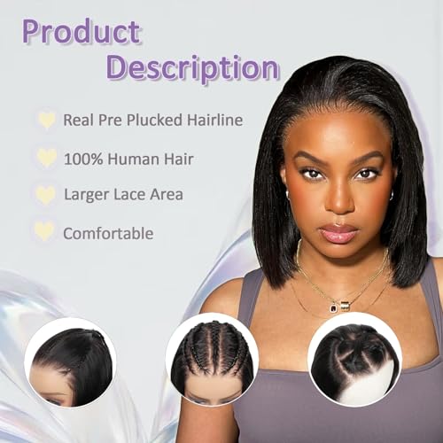 Bob Wig Human Hair Wig Short 13x4 Lace Front Wigs Human Hair Pre Plucked 14 Inch Bob Wig Short Wigs for Black Women Bob Wigs Human Hair 180% Density With Baby Hair Natural Black Straight Glueless