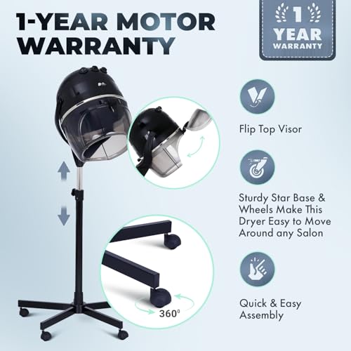 Buy-Rite 880W Adjustable Hooded Salon Hair Dryer with Timer