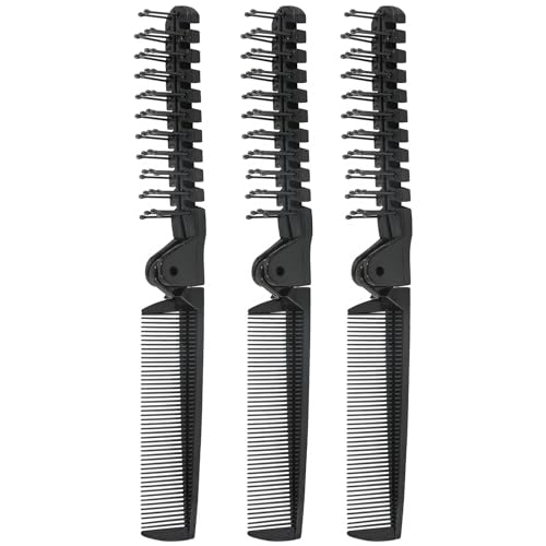 3PCS Travel Foldable Anti-Static Hair Comb Set - Double Headed Hairdressing Tools for Men & Women - Black