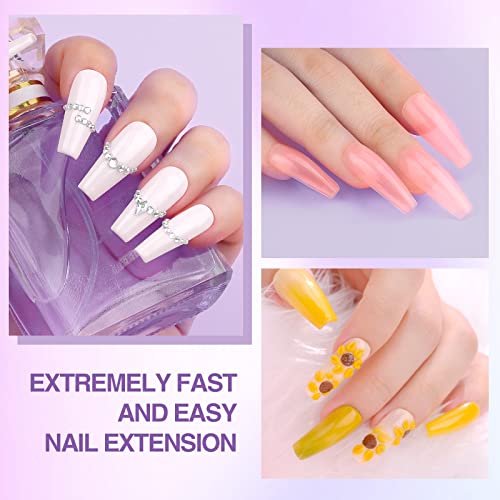 SAVILAND Gel X Nail Kit - White Long Coffin Nails Tips 500 Pcs with 4-In-1 Gel Nail Glue, Portable Mini U V LED Nail Lamp and Extension Nails DIY Art Tools All-In-1 Kit Gift for Women