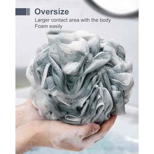 Loofah Sponge, XXL Large Loofah 100g 4 Pack, Bath Sponge Soft Mesh Shower Loofah for Men, Body Scrub, Shower Pouf Bath Accessories, for Body Wash, Soap (Blue Gray)