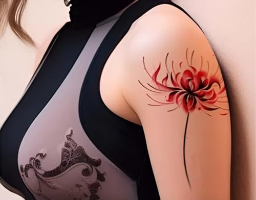 Red Spider Lily Temporary Tattoo - Waterproof Floral Design