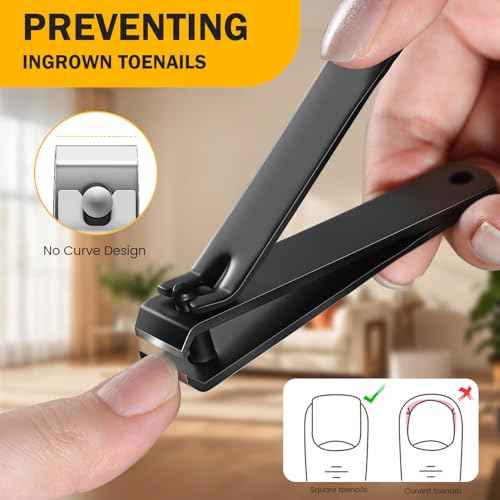 BEZOX Large Toe Nail Clippers for Thick Nails - Straight Edge Nails Clipper for Men, Toenails Clipper for Seniors, Heavy Duty Stainless Steel Fingernail Clippers for Women, Thick Toenails Tool - Black