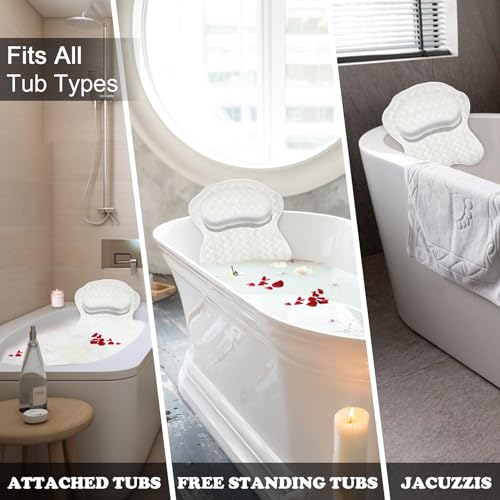 Bath Pillow Spa Bathtub Ergonomic for Tub, Neck, Head, Shoulder Pillows Support Cushion Headrest,Strong Grip Suction Cups Soaking and Luxury Soft 4D Mesh
