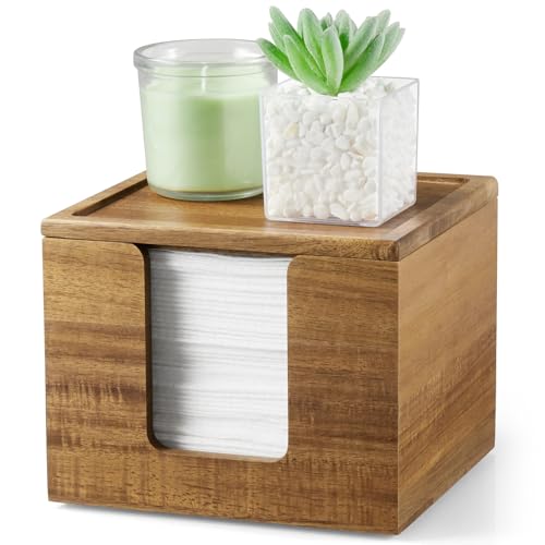 Acacia Wood Face Towel Holder Box - Makeup Organizer with Lid