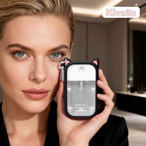 Cat Silicone Case for Touchland Hand Sanitizer Spray with Keychain, Compatible with Power Mist & Glow Mist 1 FL Oz/30ML for Touchland Case, with Charms Accessory Cute Travel Cover Sleeve Black