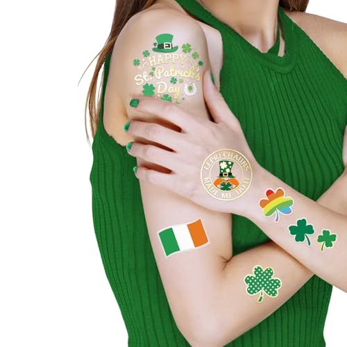 St Patrick's Day Temporary Tattoos - 54 Glitter Shamrock Designs