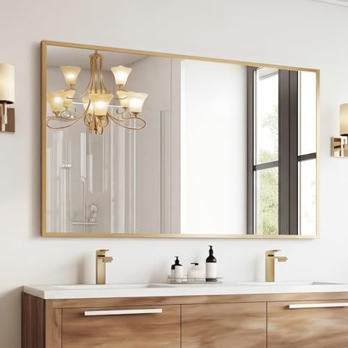 Sweetcrispy 30" x 48" Modern Bathroom Mirror with Gold Frame