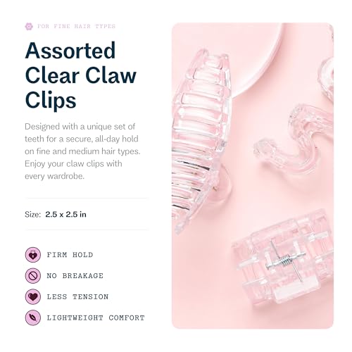 Gimme Beauty Fine Hair Claw Clips - 3 Pack, Clear