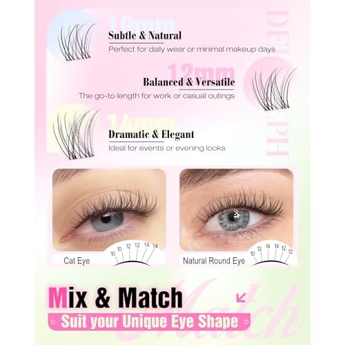 Natural Lash Clusters Short Eyelash Clusters Wispy Cluster Eyelash Extensions Clear Band Lash Extensions Individual Lashes Pesta?as Postizas Naturales by Delyneph(10-14mm, C Curl)