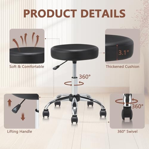 KLASIKA Rolling Stool with Wheels - Adjustable Height, Set of 2