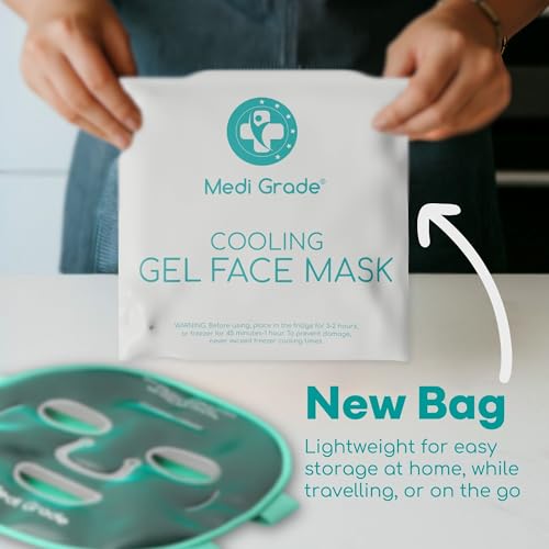 Medi Grade Cooling Gel Face Mask with 1 Lycra Fabric Mask and Storage Pouch - Soothing Gel Face Mask for Dark Circles and Puffiness - Cold Full Face Gel Mask Relaxation