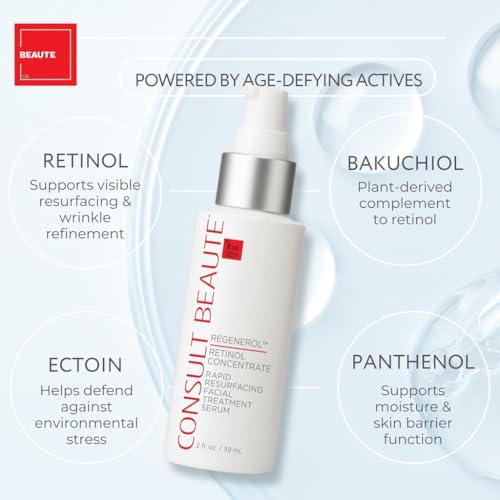Consult Beaute Regenerol Rapid Resurfacing Retinol Serum for Face, Facial Treatment Concentrate with Bakuchiol, Renews Skin Texture & Diminishes the Appearance of Fine Lines and Wrinkles 2 Fl. Oz.