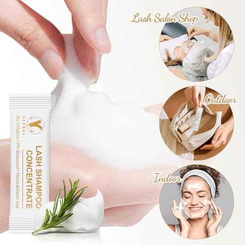 Lash Shampoo Concentrate Unscented Eyelash Cleanser Concentrate Pack 12 Bags Lash Wash Concentrate Foaming DIY Lash Foam Concentrate Eyelash Extensions Shampoo Travel Home Care Eyelash Supplies