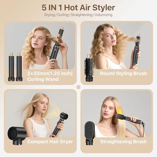5 in 1 Hot Air Brush Styler Set - 800W Hair Dryer Comb