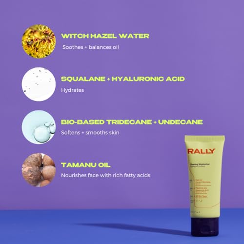 RALLY Plant-Based Gel Cream Facial Moisturizer | Hydrate + Soothe | Control Oil + Clear Breakouts | Healthy Skin for Teens + Athletes 2 OZ