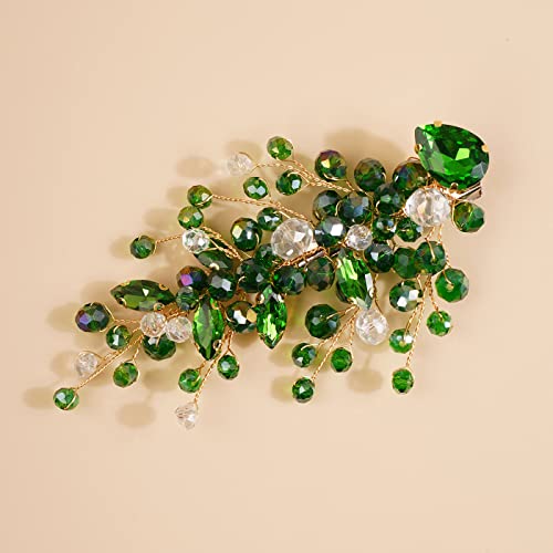 Kercisbeauty Emerald Green Hair Clip for Brides Bridesmaid Wedding Hair Jewelry with Crystal Elegant Hair Piece for Women and Girls (Green)
