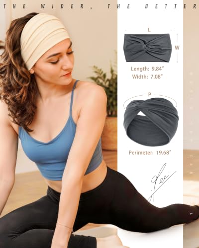 REOTECALL Grey Extra Wide Headbands 6 Pack, 7.08In Non Slip Turban Hair Bands