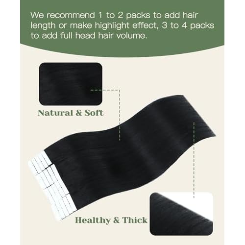 SURNEL Injected Tape in Hair Extensions Human 16inch Jet Black Upgraded Seamless Remy Invisible Tape in Extensions 20Pcs 35g(#1,16)