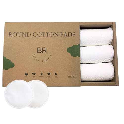 Certified Organic Cotton Rounds (300 Count) Makeup Remover Pads, Hypoallergenic, Lint-Free | 100% Pure Cotton