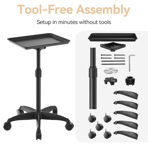 Adjustable Rolling Salon Tray 25"-37" - Wheeled Aluminum Cart