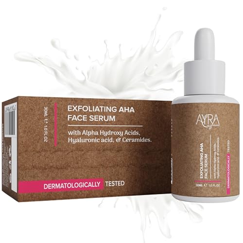 Exfoliating AHA Face Serum ? 1 Fl Oz | Skin Peeling Solution with Alpha Hydroxy Acids, Hyaluronic Acid & Ceramides | Organic, Eco-Friendly & Ideal for Acne-Prone Skin