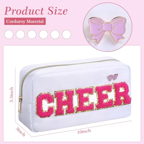 Kacctyen 6 Pcs Cheer Chenille Letter Makeup Bags with 6 Pcs Pins Appreciation Gift Preppy Patch Makeup Bag Nylon Teach Pouch for Work School Retirement Birthday