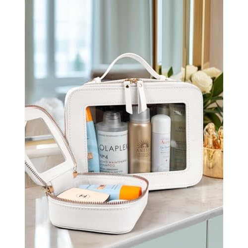 LETGO Clear Makeup Bags Set - TSA Approved Toiletry Bag with Handle Large Opening, Clear Toiletry Bags Case Pouch for Traveling Travel Car Orangizer Storage Essentials (Mini+Large White)