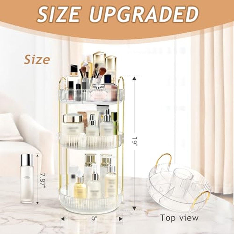 360° Rotating Makeup Organizer - 3-Tier Vanity Storage, White