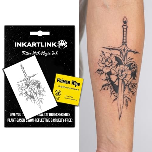 INKARTLINK Large Rose Sword Temporary Tattoos - Waterproof