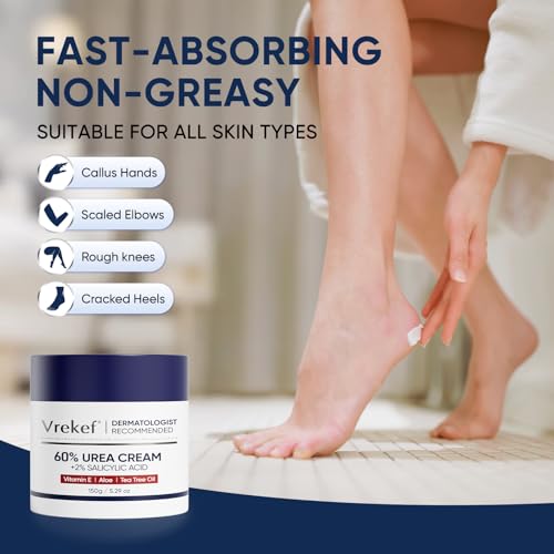 VREKEF Urea Cream 60% with Salicylic Acid for Dry Cracked Feet - 5.29 oz