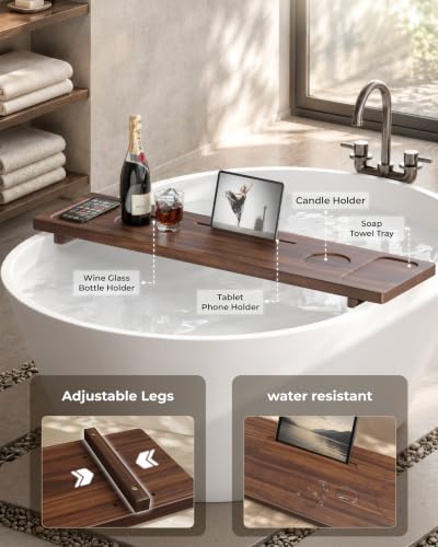 Acacia Wood Bathtub Caddy Tray - 34.6" Adjustable Bath Tray