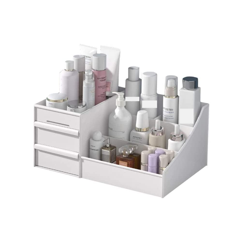 Jilukibo Large Capacity Makeup Organizer for Bathroom Bedroom, Cosmetic Storage Box with Drawers, Desktop Makeup Container for Jewelry Lipstick Skin Care (White)