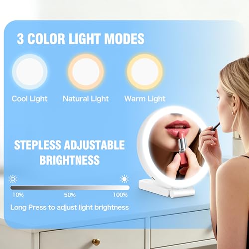 Travel Lighted Makeup Mirror 20X/1X | Foldable Handheld with 3 Color LED, Rechargeable