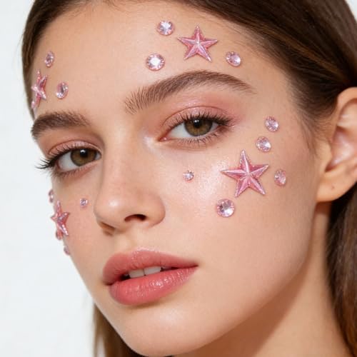 Pink Star Face Gems Stickers - Self-Adhesive Rhinestones