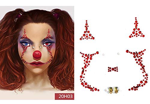 Day of the Death Face Tattoo Sticker Clown Face Jewels Tattoo Face Tattoos for Women,6-Pack