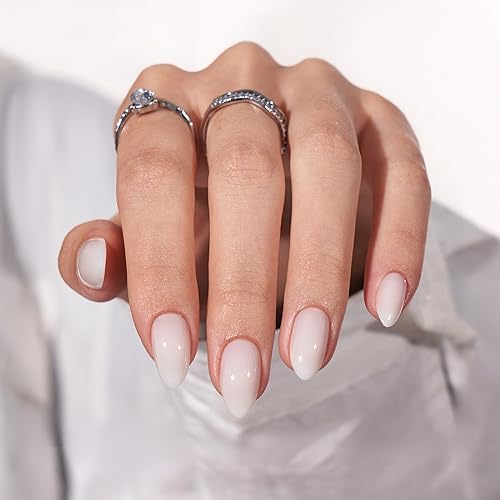 BTArtbox Short Almond White Press On Nails 32-Piece Full Kit for Natural Look