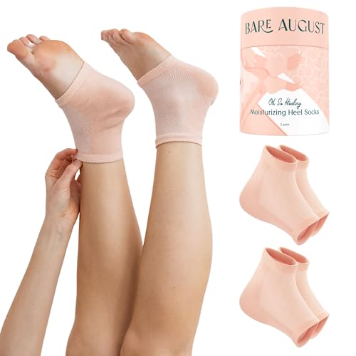 Bare August Moisturizing Gel Heel Socks - Hydrating Foot Sleeves (2 Pairs)