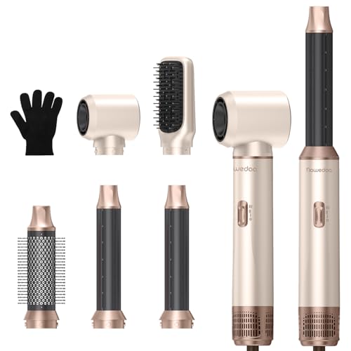5-in-1 Hair Dryer Brush Set with Auto Wrap Curlers - Beige