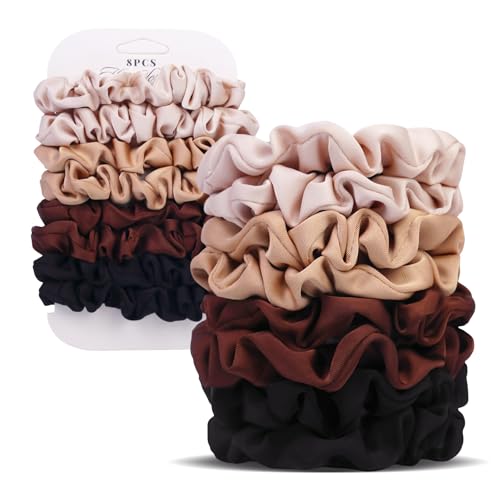 Seven Style Small-Neutral Ultra-Petite Satin Scrunchies 8PCS No Damage Hair Ties