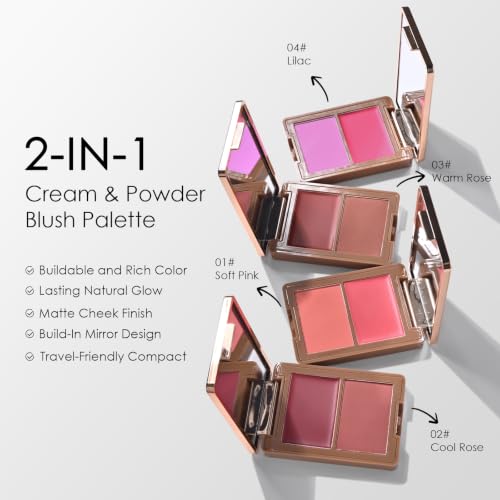 KOSRA 2-in-1 Blush Palette | Cream & Powder Duo, Buildable