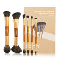 6Pcs Duo End Makeup Brushes, Double-ended Multi-functional Synthetic Cosmetic Tools Makeup Brushes(Brown)
