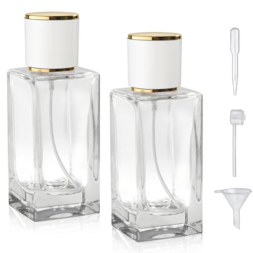 2 Pack 50ml Glass Perfume Spray Bottles with 3 Dispensers