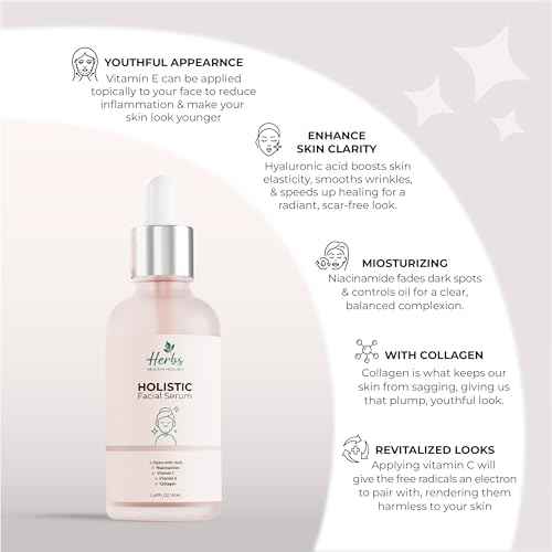 Holistic Facial Serum ? Hydrating Value Pack 1.69 Fl Oz with Hyaluronic Acid 10%, Niacinamide 5%, Vitamin C & E, Collagen ? Multi-Depth Moisturizing & Plumping Serum for Smooth, Radiant Skin