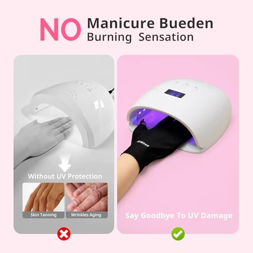 AIRSEE UPF 50+ UV Protection Gloves for Gel Nail Lamp Manicure - Black